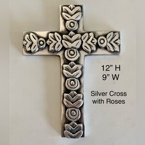 Silver Cross with Roses